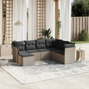 vidaXL 7-delige Loungeset met kussens poly rattan lichtgrijs