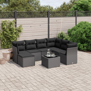 vidaXL 8-delige Loungeset met kussens poly rattan zwart