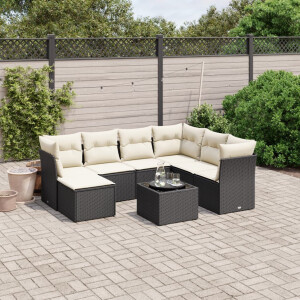 vidaXL 8-delige Loungeset met kussens poly rattan zwart