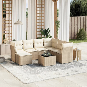 vidaXL 8-delige Loungeset met kussens poly rattan beige