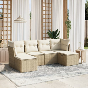 vidaXL 6-delige Loungeset met kussens poly rattan beige