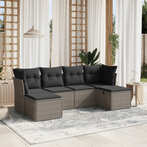 vidaXL 6-delige Loungeset met kussens poly rattan grijs