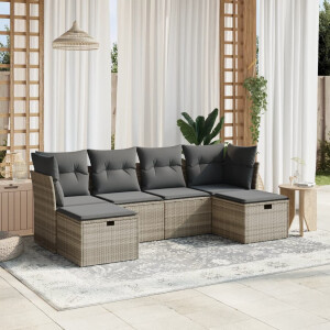 vidaXL 6-delige Loungeset met kussens poly rattan lichtgrijs