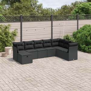 vidaXL 8-delige Loungeset met kussens poly rattan zwart