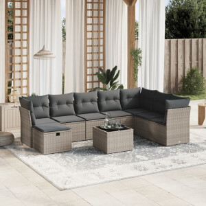 vidaXL 9-delige Loungeset met kussens poly rattan grijs
