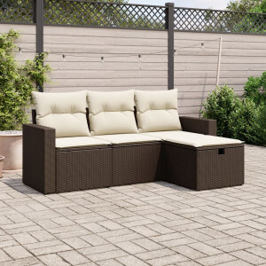 vidaXL 4-delige Loungeset met kussens poly rattan bruin