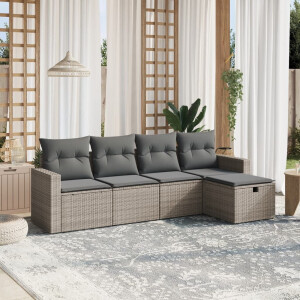 vidaXL 5-delige Loungeset met kussens poly rattan grijs