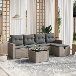 vidaXL 6-delige Loungeset met kussens poly rattan grijs