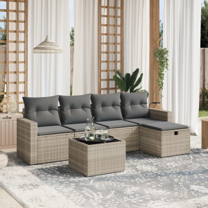 vidaXL 6-delige Loungeset met kussens poly rattan lichtgrijs