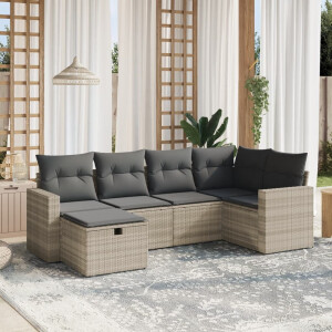 vidaXL 6-delige Loungeset met kussens poly rattan lichtgrijs
