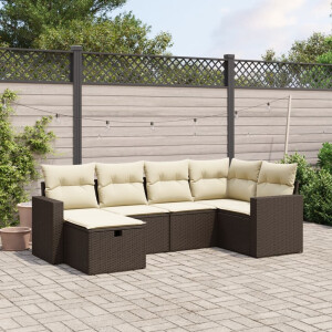 vidaXL 6-delige Loungeset met kussens poly rattan bruin