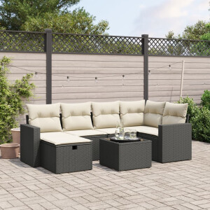 vidaXL 7-delige Loungeset met kussens poly rattan zwart