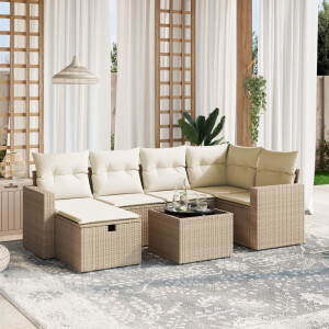 vidaXL 7-delige Loungeset met kussens poly rattan beige
