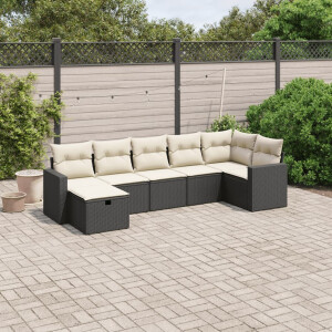 vidaXL 7-delige Loungeset met kussens poly rattan zwart
