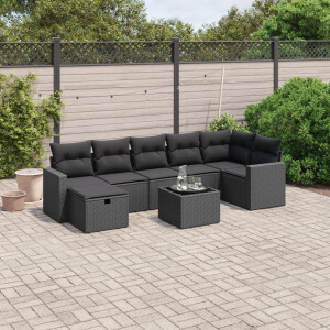 vidaXL 8-delige Loungeset met kussens poly rattan zwart
