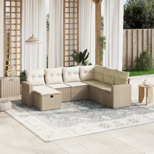 vidaXL 7-delige Loungeset met kussens poly rattan beige