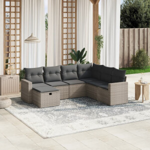 vidaXL 7-delige Loungeset met kussens poly rattan grijs