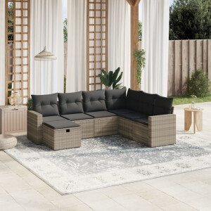 vidaXL 7-delige Loungeset met kussens poly rattan lichtgrijs