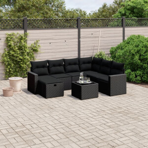 vidaXL 8-delige Loungeset met kussens poly rattan zwart