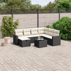 vidaXL 8-delige Loungeset met kussens poly rattan zwart