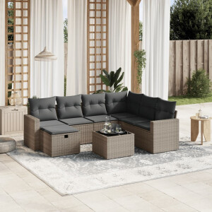vidaXL 8-delige Loungeset met kussens poly rattan grijs