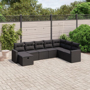 vidaXL 8-delige Loungeset met kussens poly rattan zwart