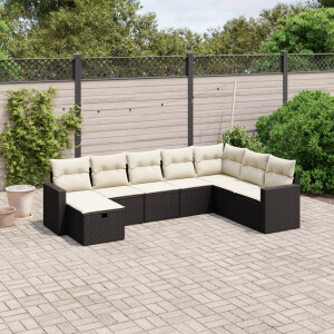 vidaXL 8-delige Loungeset met kussens poly rattan zwart