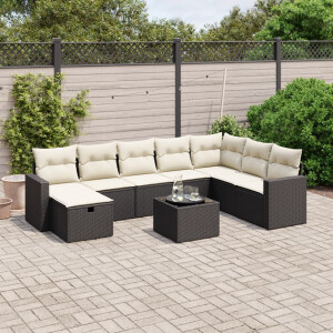 vidaXL 9-delige Loungeset met kussens poly rattan zwart