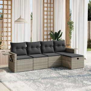 vidaXL 5-delige Loungeset met kussens poly rattan lichtgrijs