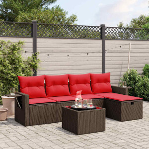 vidaXL 6-delige tuinbankset met kussens, bruin polyrotan