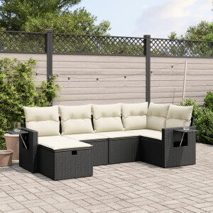 vidaXL 6-delige Loungeset met kussens poly rattan zwart