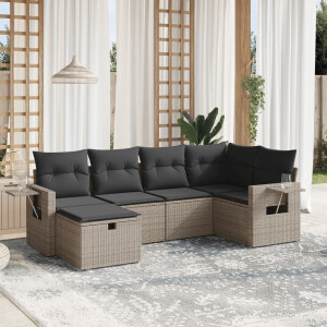 vidaXL 6-delige Loungeset met kussens poly rattan grijs