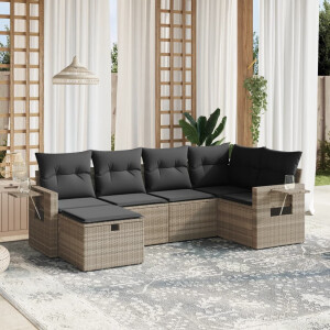 vidaXL 6-delige Loungeset met kussens poly rattan lichtgrijs