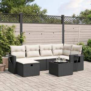 vidaXL 7-delige Loungeset met kussens poly rattan zwart