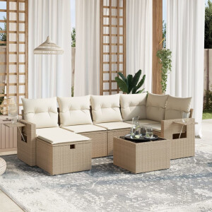vidaXL 7-delige Loungeset met kussens poly rattan beige