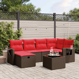 vidaXL 7-delige tuinbankset met kussens, bruin polyrotan