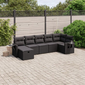 vidaXL 7-delige Loungeset met kussens poly rattan zwart