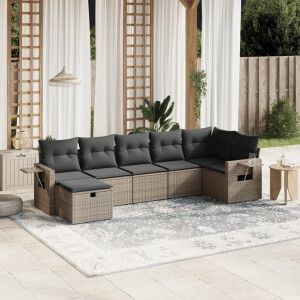 vidaXL 7-delige Loungeset met kussens poly rattan grijs