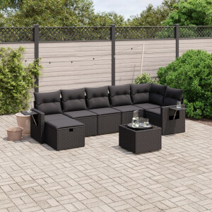 vidaXL 8-delige Loungeset met kussens poly rattan zwart