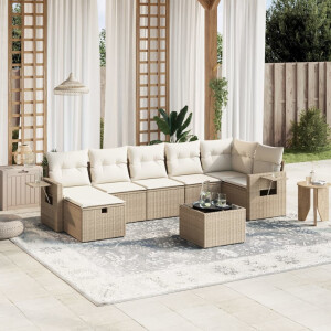 vidaXL 8-delige Loungeset met kussens poly rattan beige