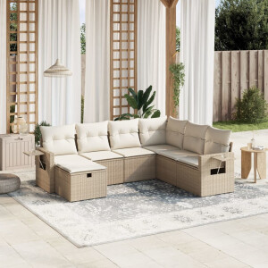 vidaXL 7-delige Loungeset met kussens poly rattan beige