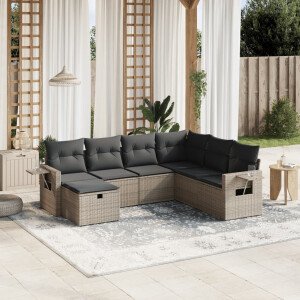 vidaXL 7-delige Loungeset met kussens poly rattan grijs