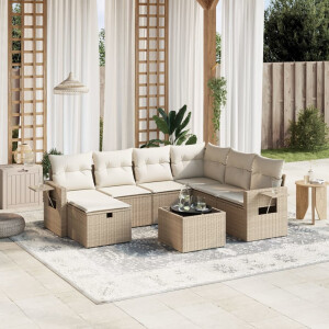 vidaXL 8-delige Loungeset met kussens poly rattan beige