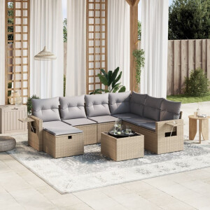 vidaXL 8-delige Loungeset met kussens poly rattan gemengd beige