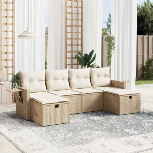 vidaXL 6-delige Loungeset met kussens poly rattan beige
