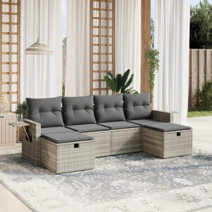 vidaXL 6-delige Loungeset met kussens poly rattan lichtgrijs