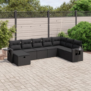 vidaXL 8-delige Loungeset met kussens poly rattan zwart