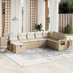 vidaXL 8-delige Loungeset met kussens poly rattan beige