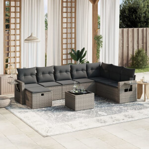 vidaXL 9-delige Loungeset met kussens poly rattan grijs