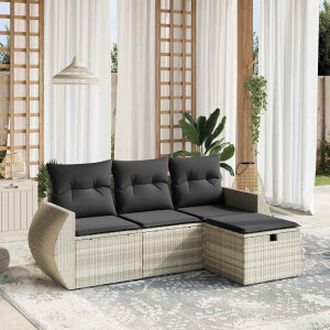 vidaXL 4-delige Loungeset met kussens poly rattan lichtgrijs